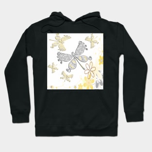 Dragonflies Yellow & Grey on White Background Happy Inspirational Design Mother's Day Gifts Hoodie